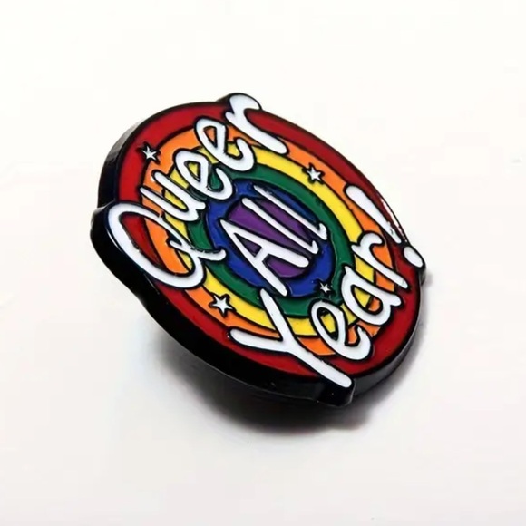 Queer All Year pride pin gift rainbow LGBT+ gay flag new - Picture 2 of 3